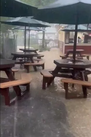 多莉·帕顿的多莉坞混乱,极端的洪水淹没了汽车,并在世界末日的场景中受伤